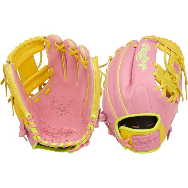Rawlings 11.5" Heart of the Hide Contour Fit Pink/Yellow Baseball Glove