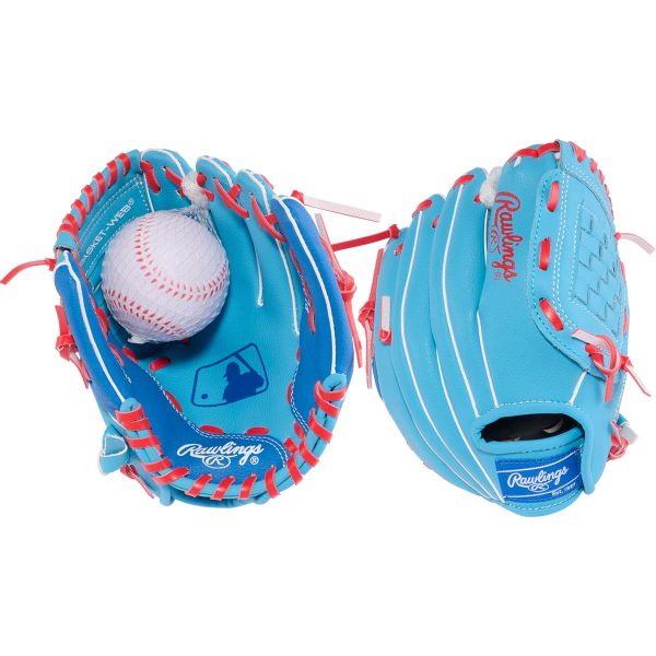 Rawlings 9" Youth Players Series Columbia Blue/Scarlet Baseball Glove
