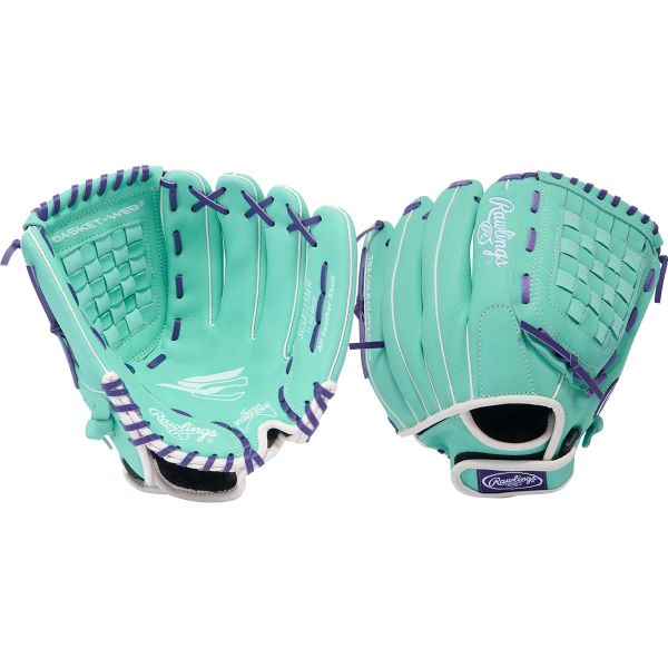 Rawlings 11.5" Youth Sure Catch Basket Web Mint/Purple Fastpitch Softball Glove