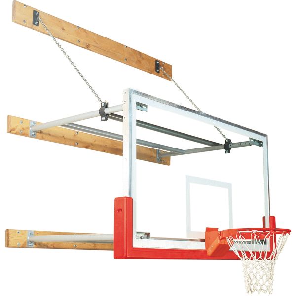 Bison Wall Mounted Basketball Hoop w/ 42"x72" Glass Backboard, 4'-6' EXTENSION