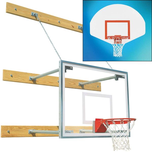 Bison Wall Mounted Basketball Hoop w /39"x54" Steel Fan Backboard, 6'-8' EXTENSION