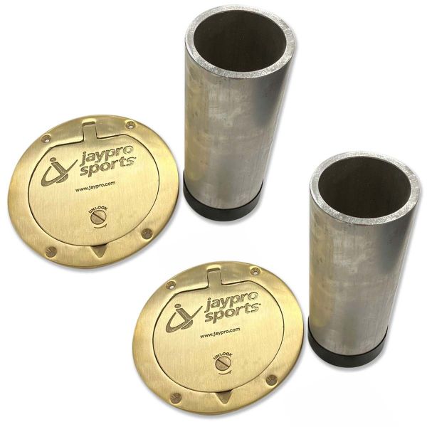 Jaypro 2-7/8" dia. Pickleball Hinged Floor Sleeves w/ Brass Cover Plate (pair)