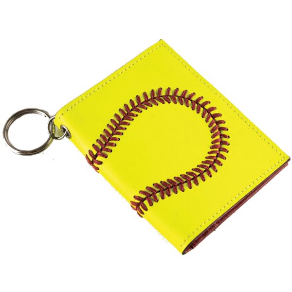 Leather Softball ID Holder & Keychain