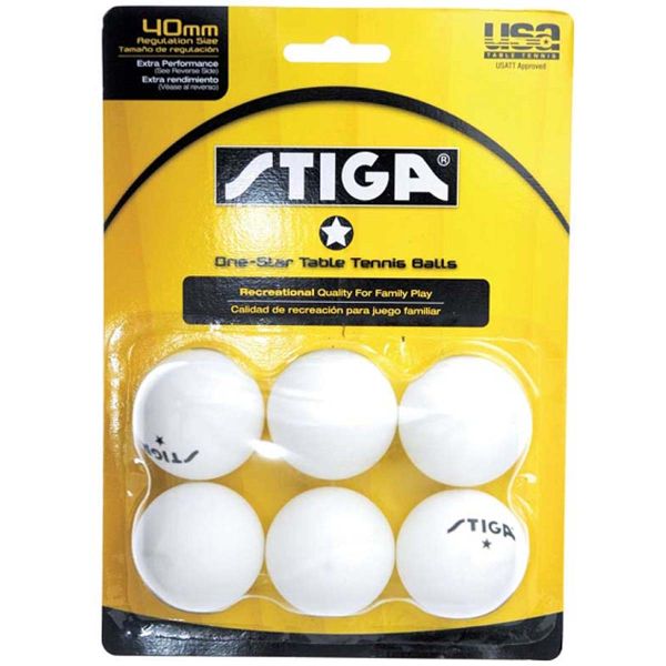 Stiga 1-Star Table Tennis Balls, White, 6-Pack