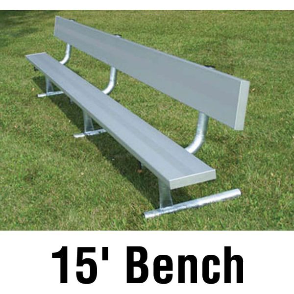 National Rec 15' PORTABLE Aluminum Team Player Bench w/ Backrest