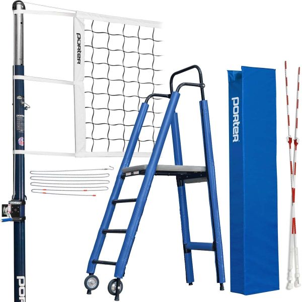 Porter Powr-Steel 3&quot; INTERNATIONAL Volleyball Net System Package w/ Ref Stand