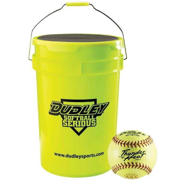 Dudley Bucket with 1dz 12", 4A147Y ASA Fastpitch Softballs