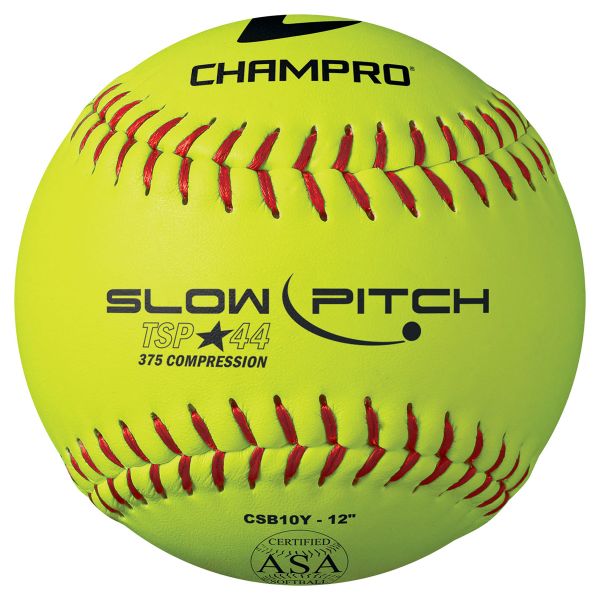 Champro 12” CSB10Y 44/375 ASA/USA Leather Slowpitch Softballs, dz