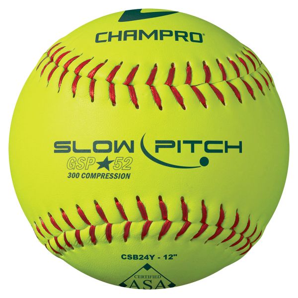 Champro 12” CSB24Y 52/300 ASA/USA Durahide Slowpitch Softballs, dz