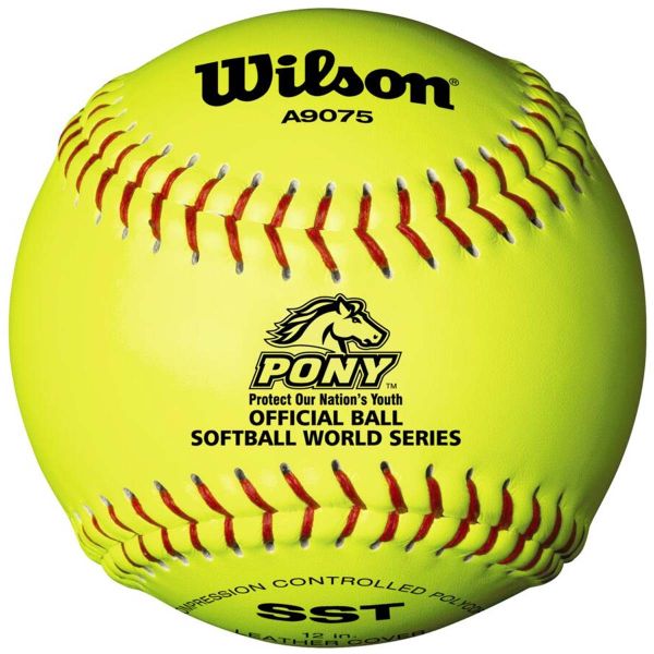 Wilson 12", 47/375 Pony Leather Fastpitch Softballs, A9075BSST, dz