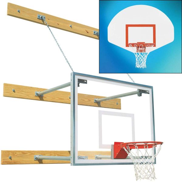Bison 39"x54" Wall Mounted Basketball Hoop w/ Fan Backboard, 1'-4' EXTENSION