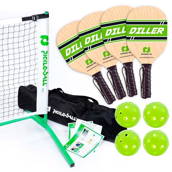 3.0 Tournament Diller Pickleball Wood Paddle/Ball/Net Set