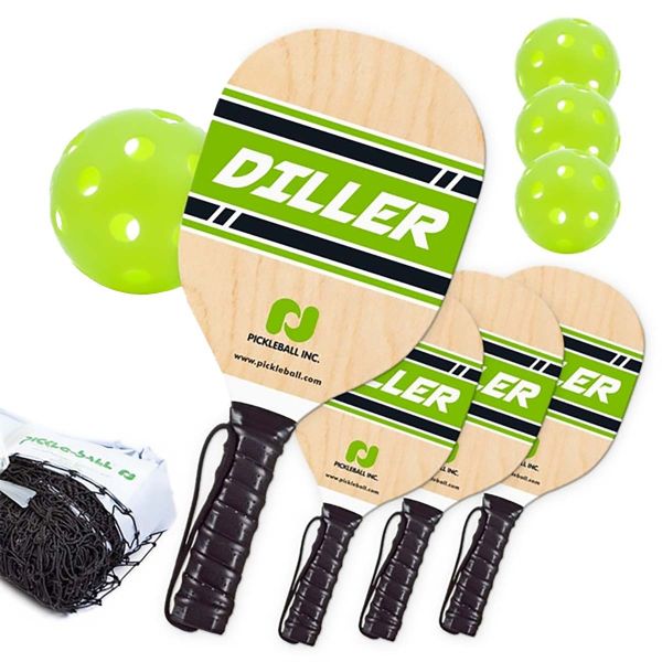 Diller Pickleball Wood Paddle/Ball/Net Set