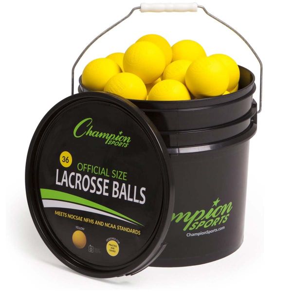 Champion 36 Yellow NOCSAE NCAA NFHS SEI Lacrosse Balls w Bucket