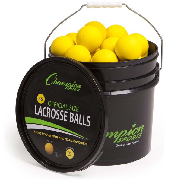 Champion 36 Yellow NOCSAE/NCAA/NFHS/SEI Lacrosse Balls w/ Bucket