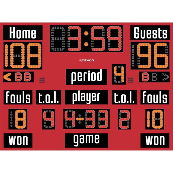 Nevco 2770 Basketball/Volleyball/Wrestling Scoreboard w/ Wireless Controller, 8&#039; x 6&#039;