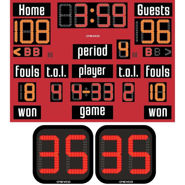 Nevco 2770 Basketball/Volleyball/Wrestling Scoreboard w/ Wireless Controller & Shot Clocks, 8&#039; x 6&#039;