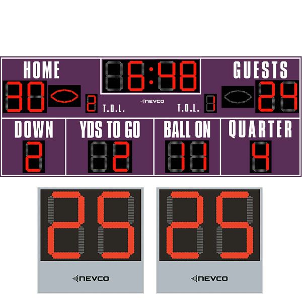 Nevco 3621 Football Scoreboard w/ Wireless Controller & Delay of Game Timers, 20&#039; x 8&#039;