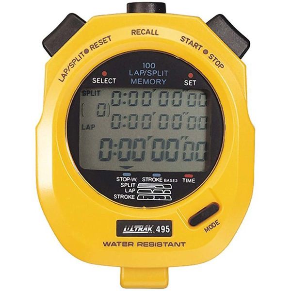 Ultrak 495 100 Lap Memory Stopwatch, YELLOW