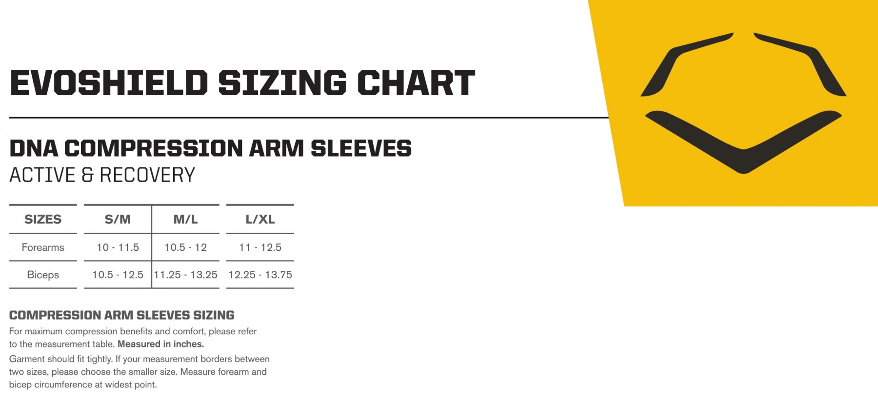 Evoshield Sleeve Size Chart