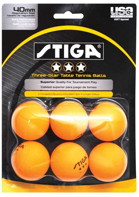 Stiga 3 Star Tournament Table Tennis Balls Orange 6 Pack A02