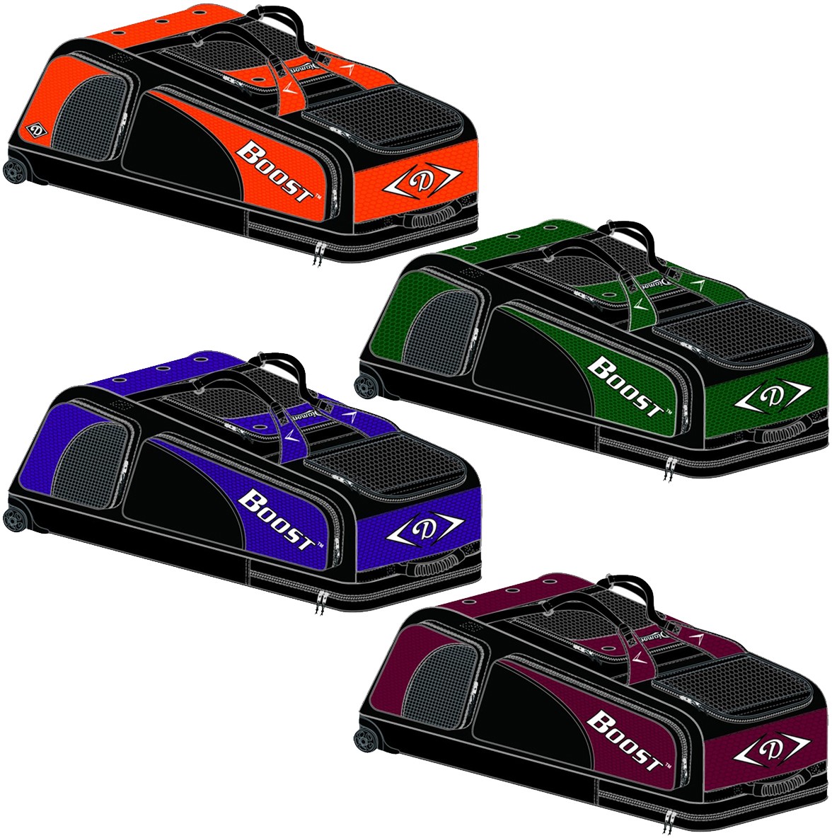 Diamond Boost Wheeled Baseball/Softball Equipment Bag, 35''Lx13''Wx12