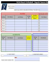 Regular Season Volleyball Lineup Form